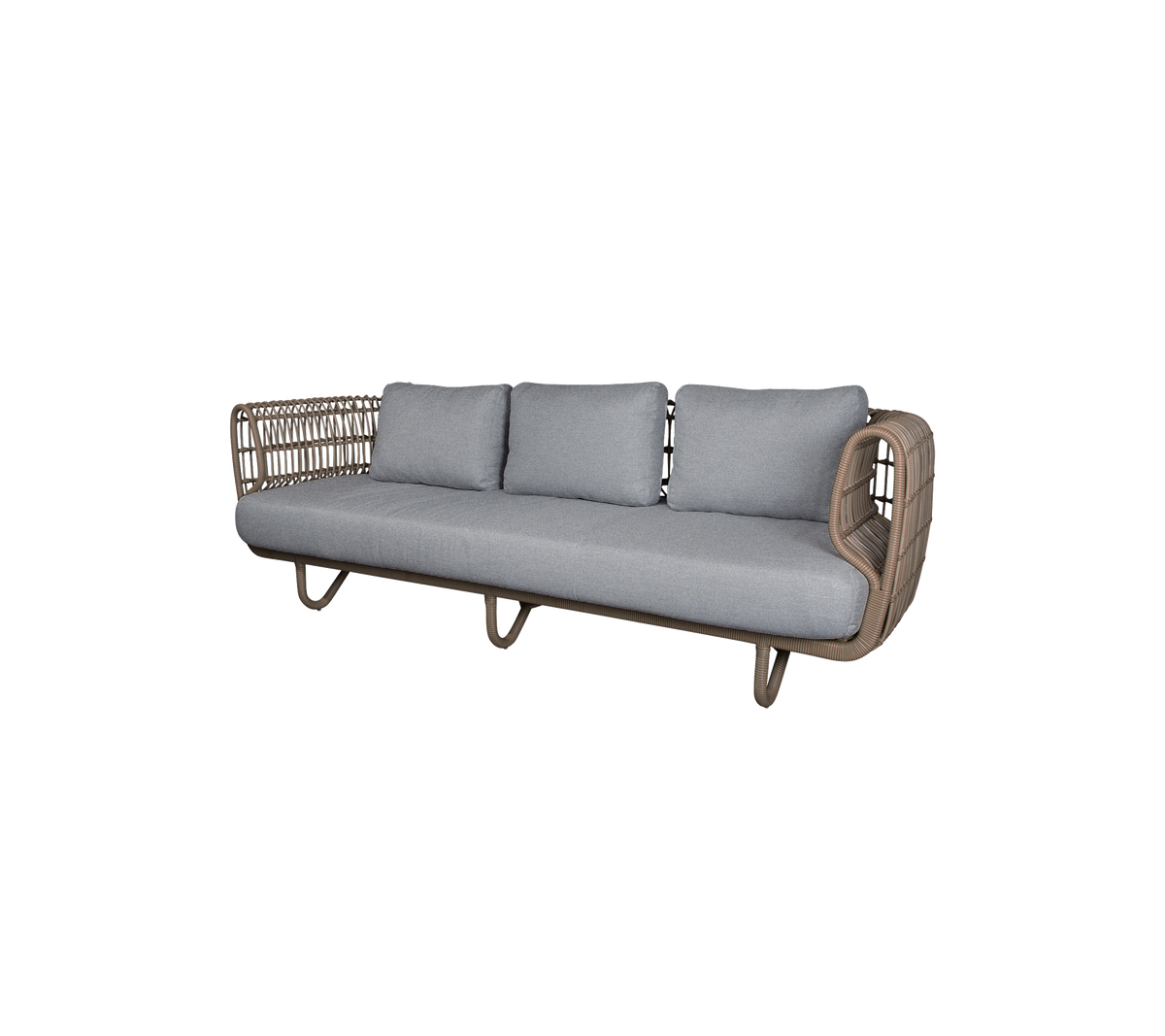 Modern sofa with grey cushions in a stylish design.