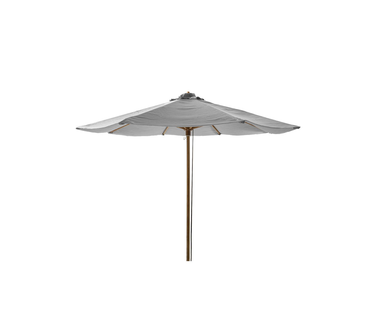 Stylish umbrella with a sturdy pole and a wide canopy, designed for providing shade and enhancing outdoor spaces.