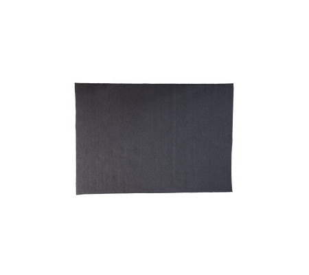 Dark grey, round outdoor rug named Circle with a simple and elegant flat weave design, measuring 240 by 170 cm.