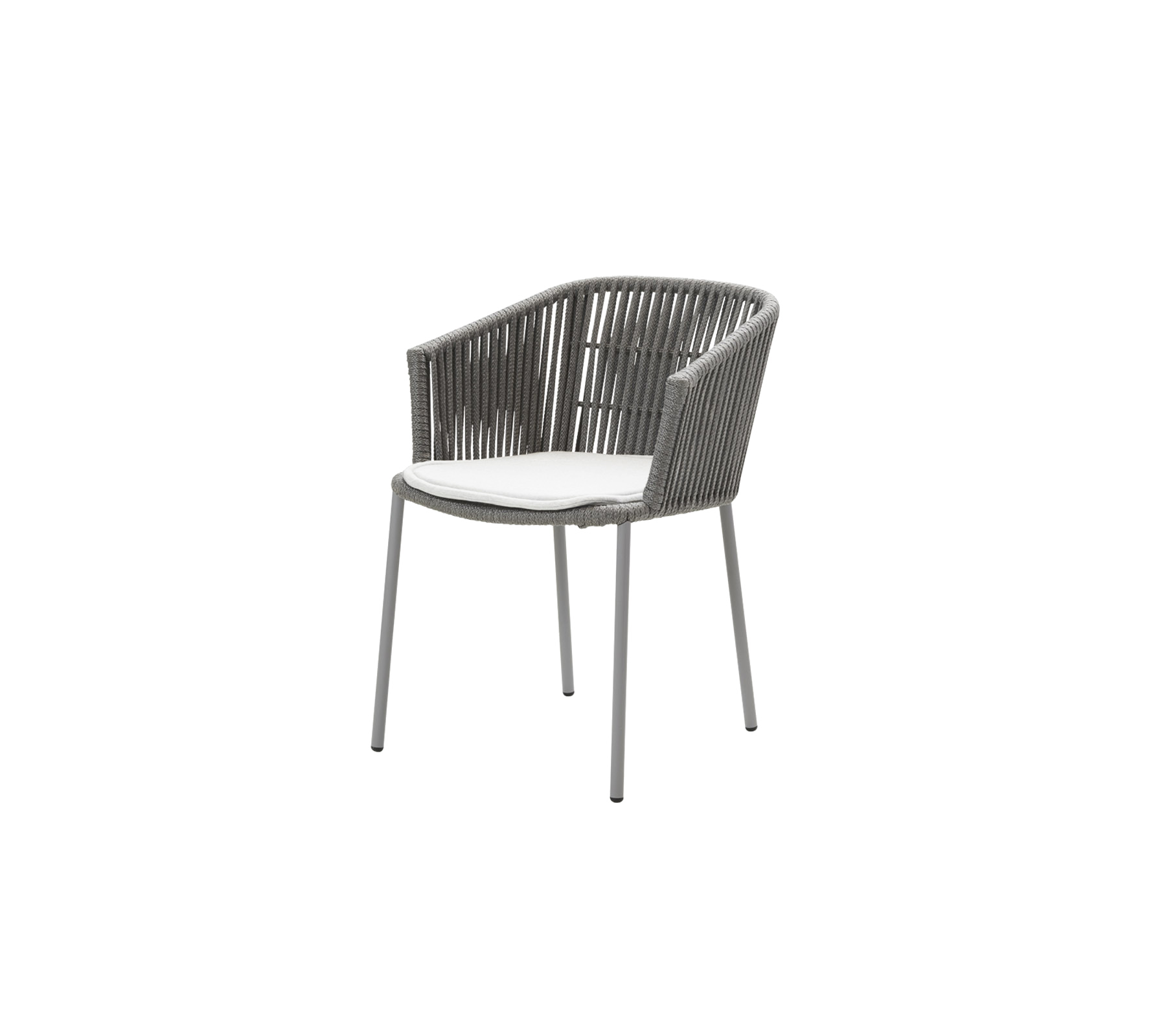 Stylish gray chair with a curved backrest and comfortable white cushion, designed for modern spaces.