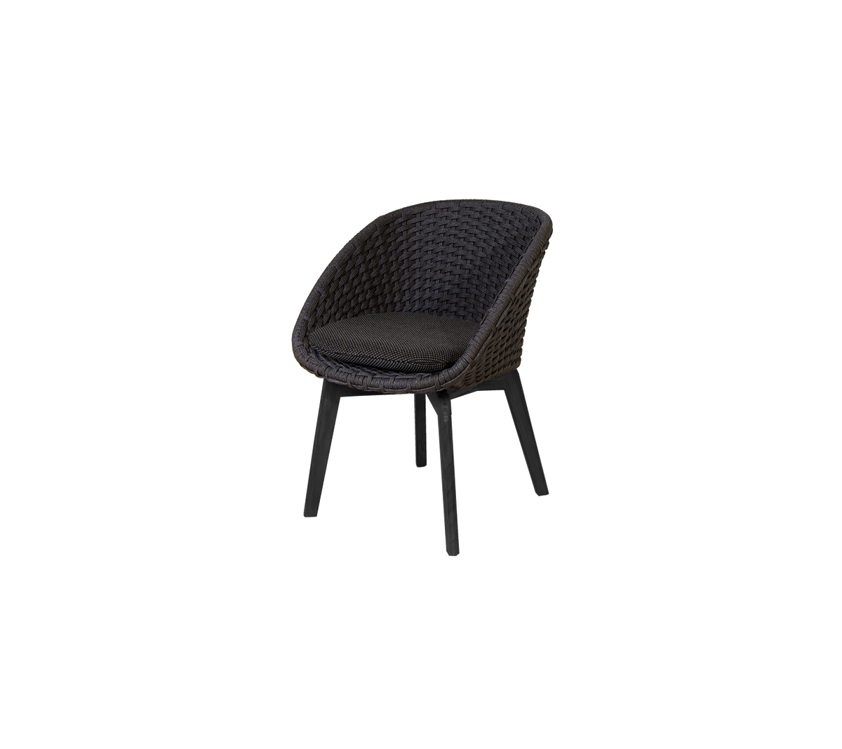 Stylish woven chair with a comfortable seat, featuring a sleek design and sturdy legs in a dark finish. Perfect for modern spaces.