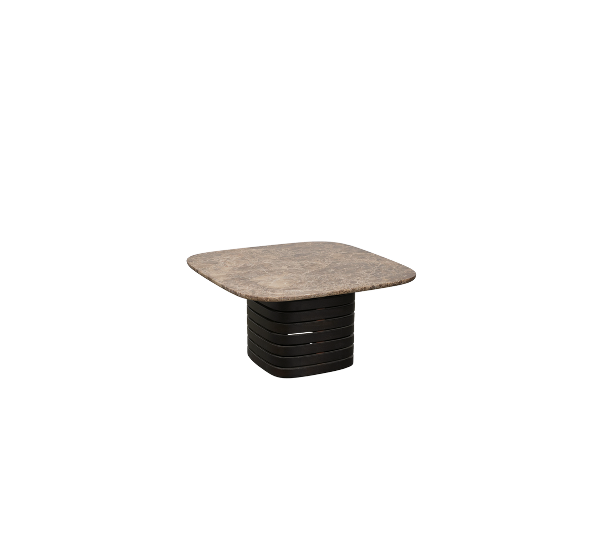 Dark brown table with an Emperador top in a simple design.