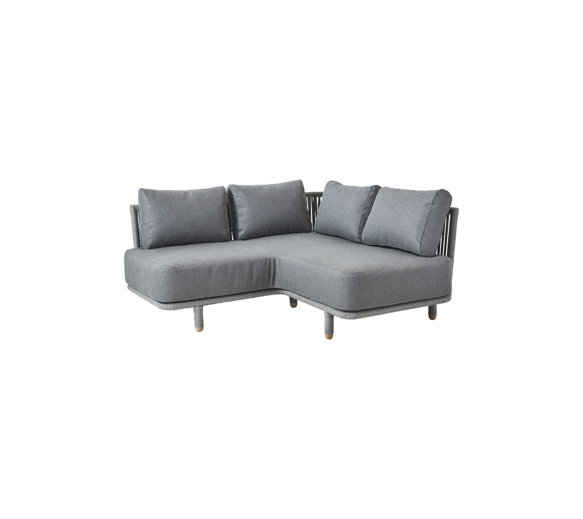 L-shaped grey sofa with plush cushions, featuring a modern design and wooden legs. Ideal for contemporary living spaces.