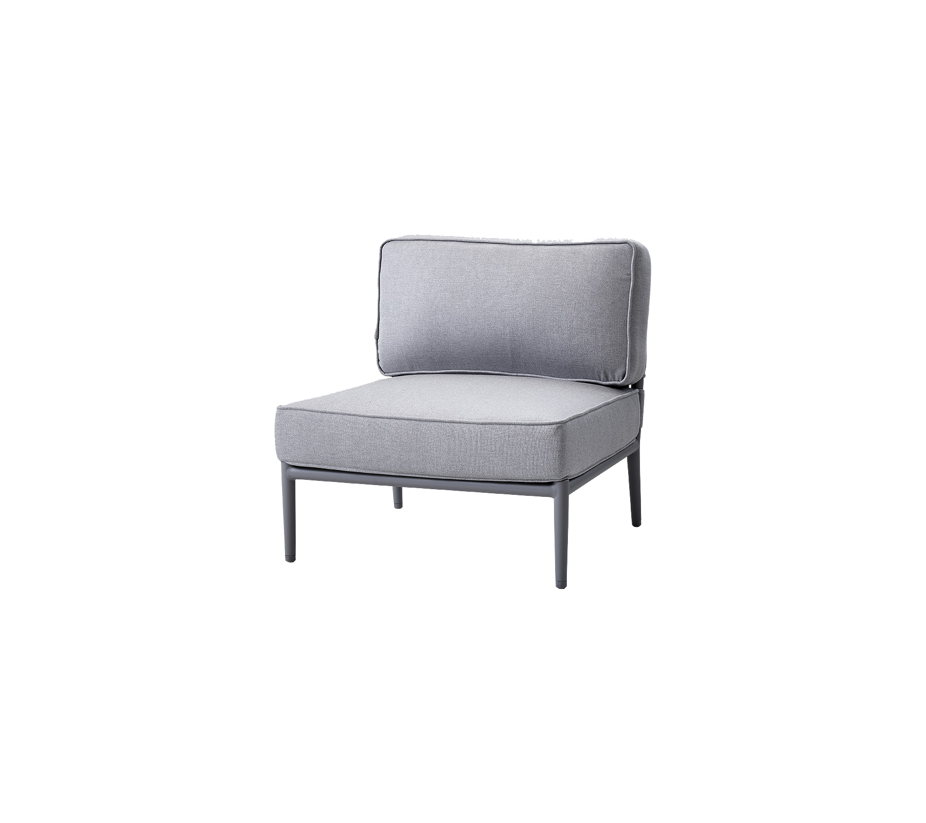 Stylish gray chair with a simple design, featuring a cushioned seat and back for comfort. Ideal for modern seating arrangements.