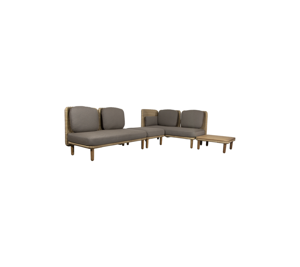 Arch corner sofa w/ low backrest & table (1)