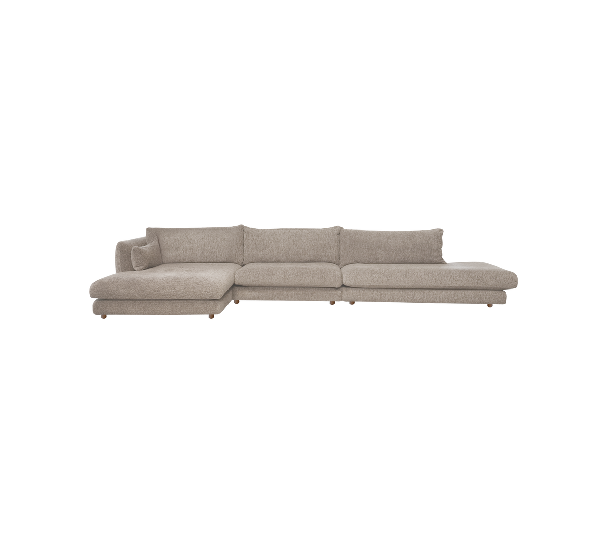 Light brown modern sofa with a sleek design and clean lines.