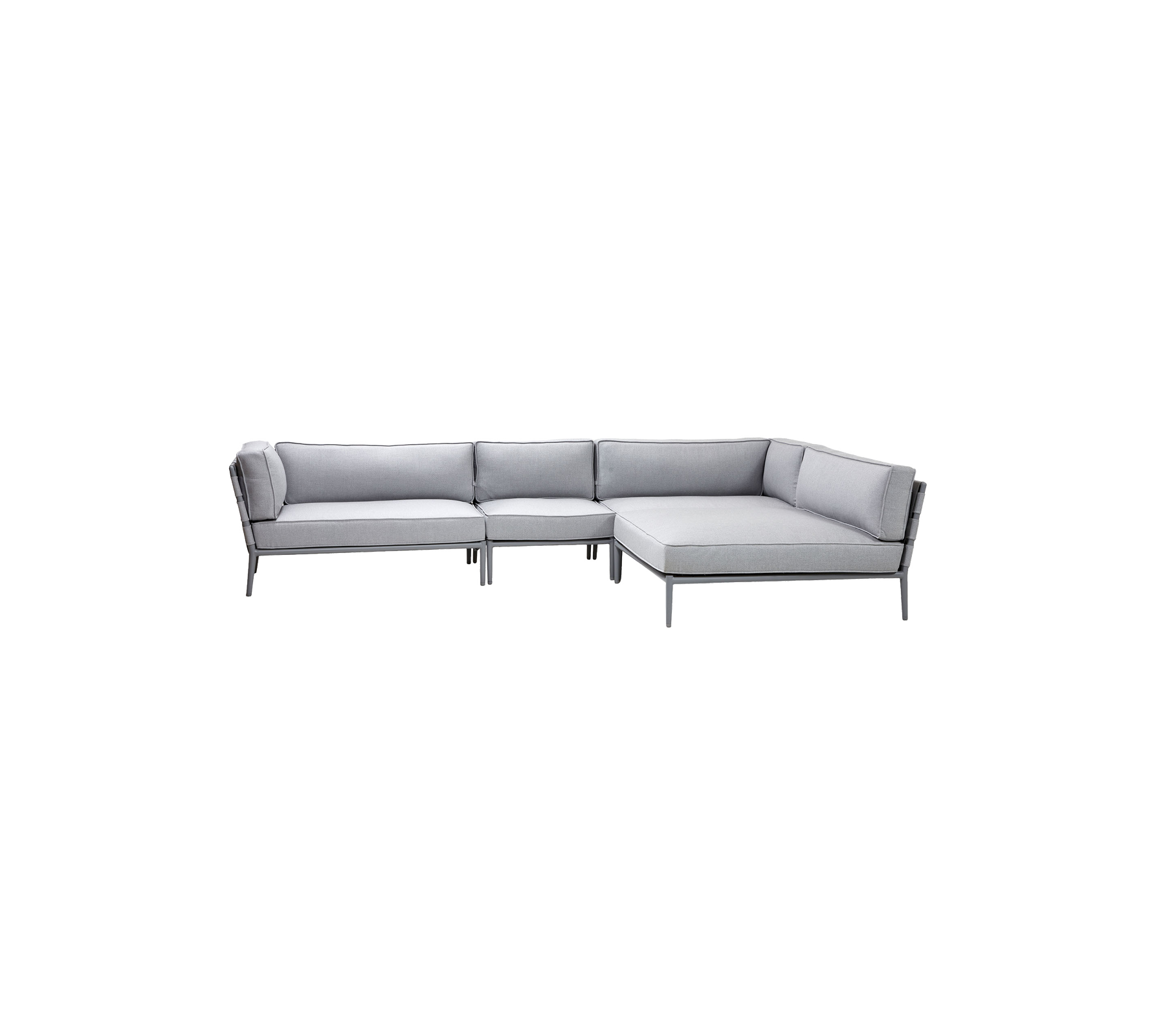 Stylish light grey sectional sofa with modern design, featuring plush cushions and sleek framing for comfortable seating.