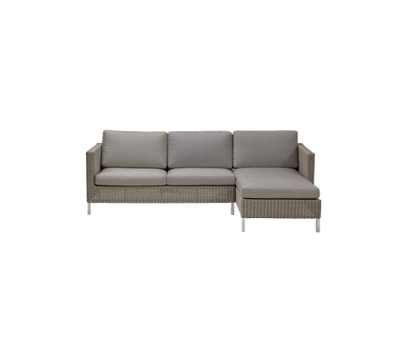 Modern sectional sofa featuring a light gray color and comfortable cushions with a sleek design and woven texture.