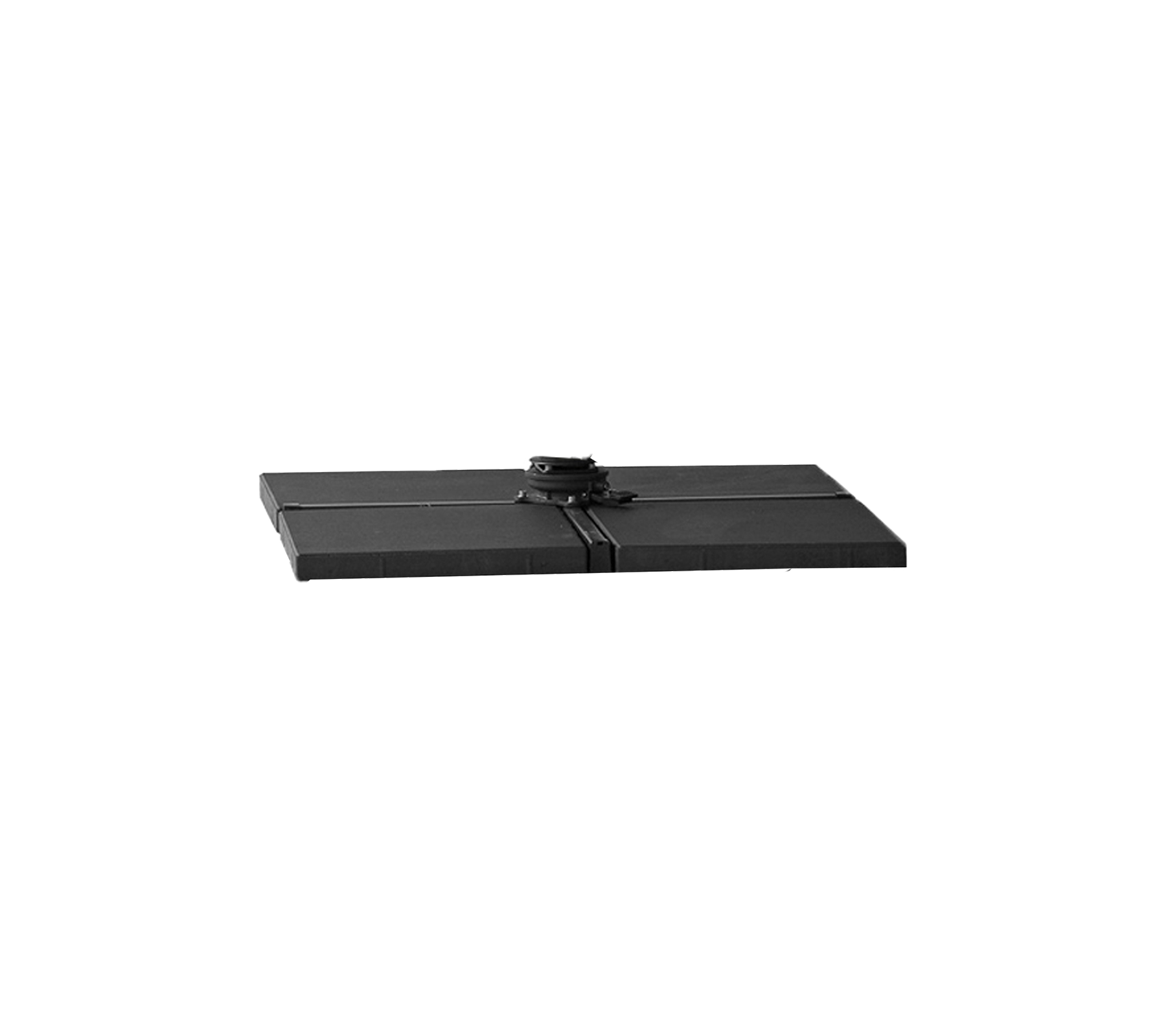 Heavy black parasol base designed for stability, featuring a central holder for securing parasols in place.