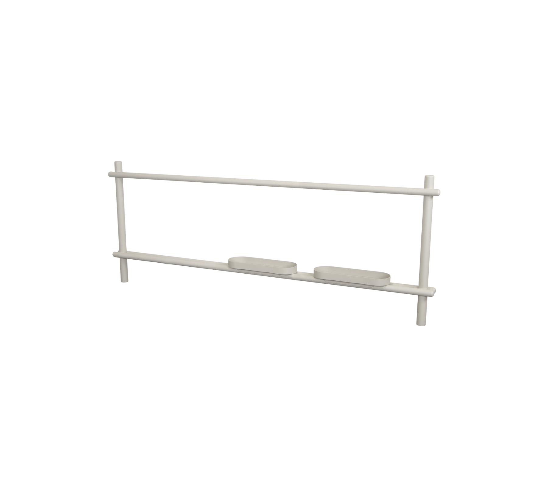 A simple, rectangular shelving unit with two horizontal shelves and a lightweight frame, designed for efficient storage or display.
